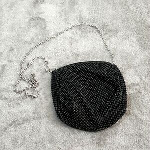 Vintage aluminum mesh beaded black chain strap shoulder purse bag evening night